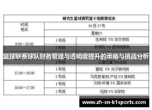 篮球联赛球队财务管理与透明度提升的策略与挑战分析